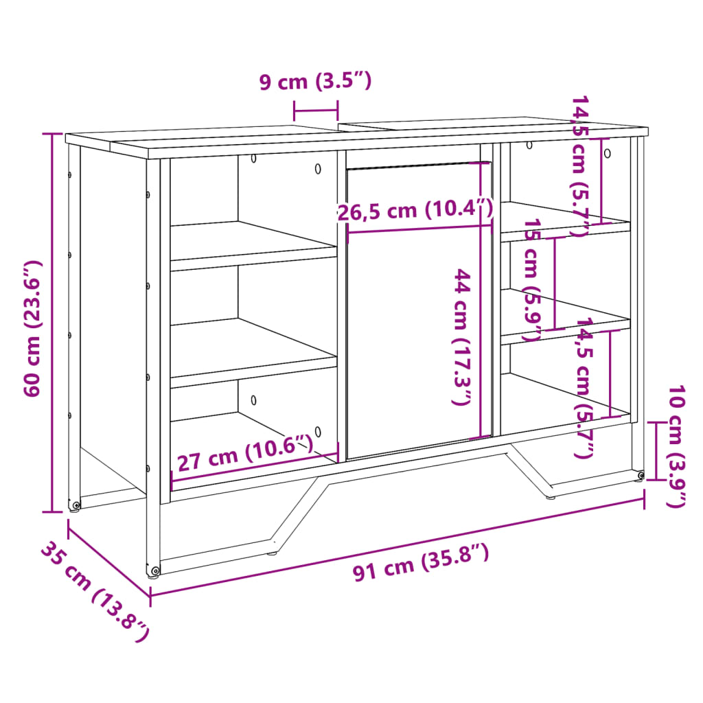 Ormarić za umivaonik crni 91 x 35 x 60 cm konstruirano drvo