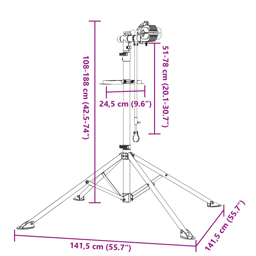 Stalak za popravak bicikla sklopivi 108 - 188 cm plavi čelični