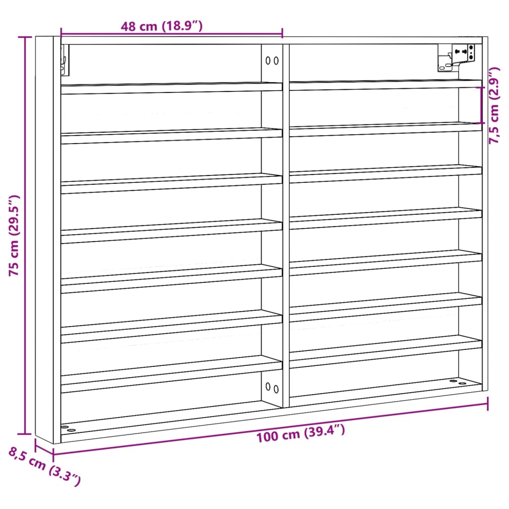 Vitrina bijela 100 x 8,5 x 75 cm od konstruiranog drva