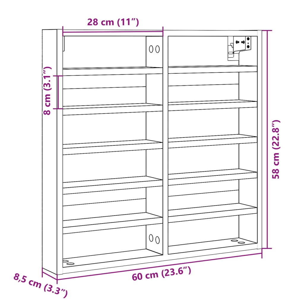 Vitrina crna 60x8,5x58 cm konstruirano drvo
