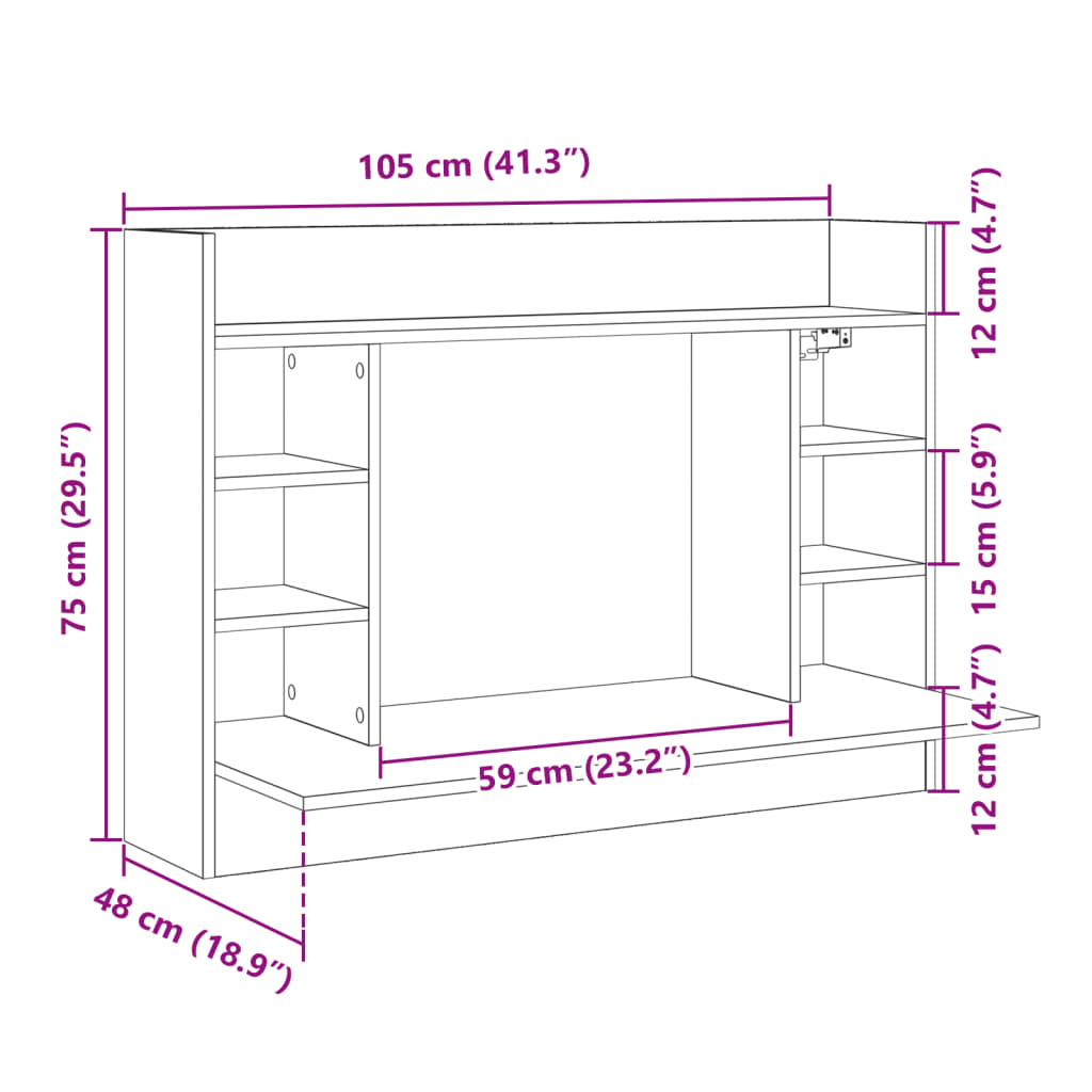 Zidni radni stol bijeli 105 x 48 x 75 cm od konstruiranog drva