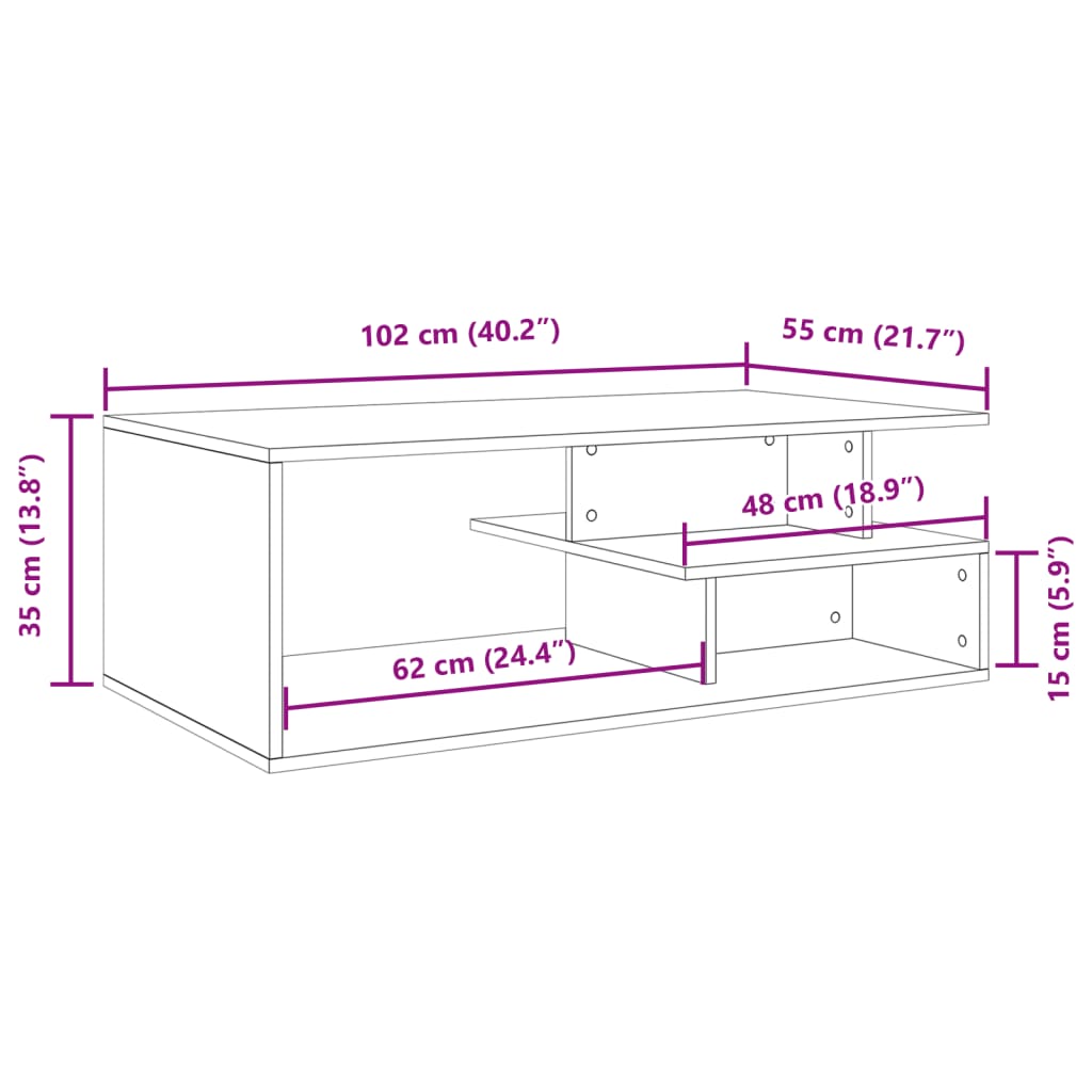 Stolić za kavu boja hrasta 102 x 55 x 35 cm konstruirano drvo
