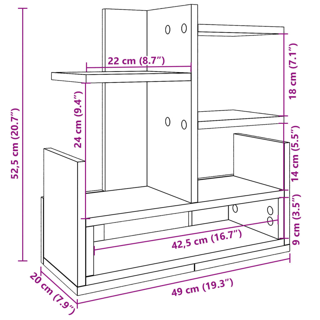 Organizator za stol boja hrasta 49x20x52,5 cm konstruirano drvo