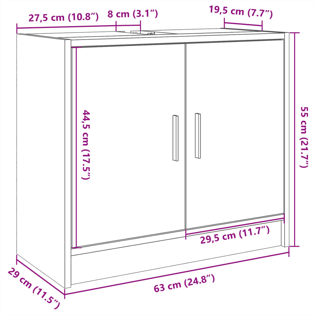 Ormarić za umivaonik bijeli 63 x 29 x 55 cm konstruirano drvo