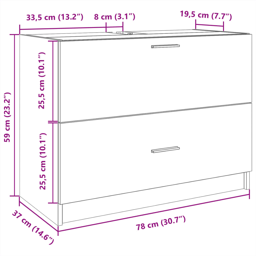 Ormarić za umivaonik bijeli 78 x 37 x 59 cm konstruirano drvo