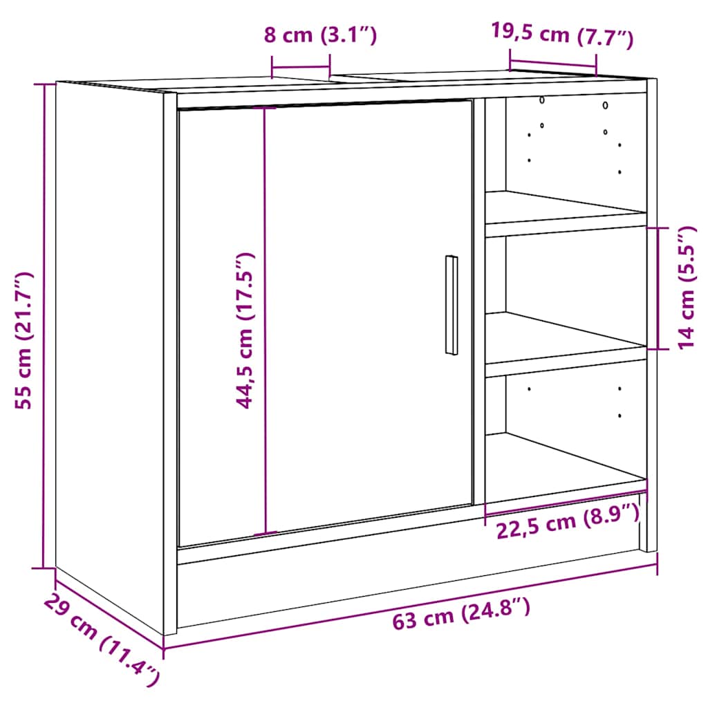 Ormarić za umivaonik boja hrasta 63x29x55 cm konstruirano drvo