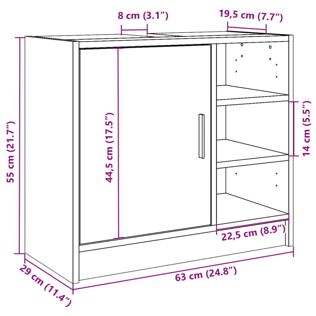 Ormarić za umivaonik boja betona 63x29x55 cm konstruirano drvo