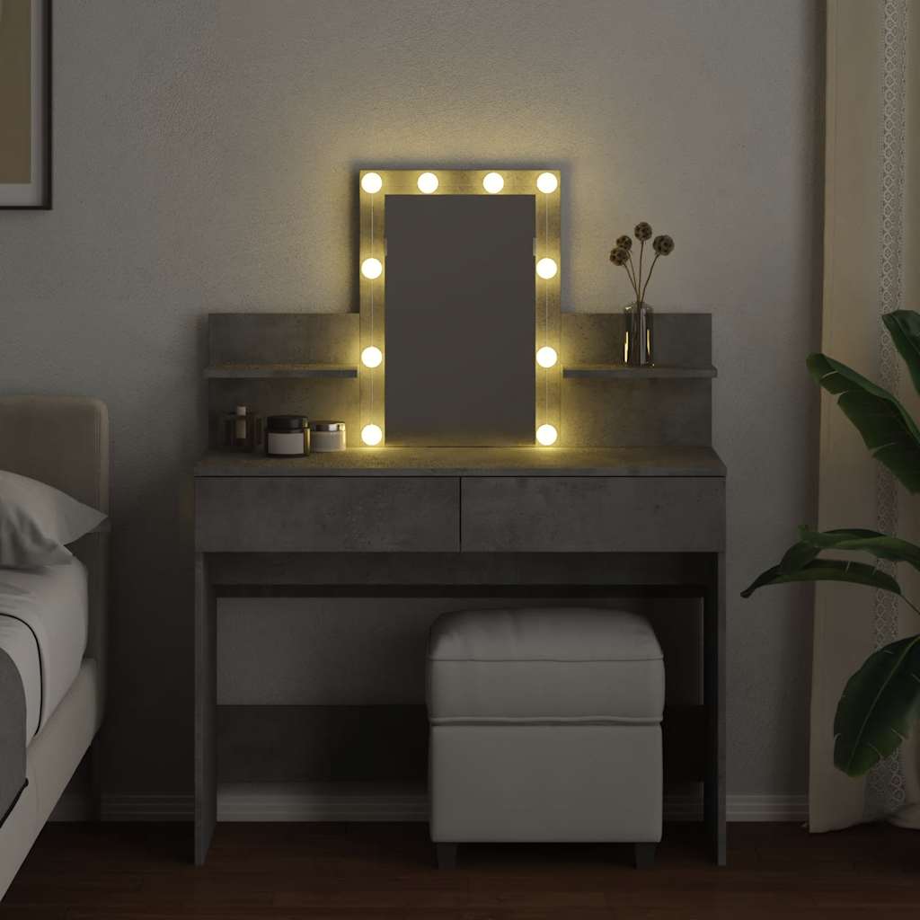 Toaletni stolić s LED svjetlima siva boja betona 100x40x130 cm