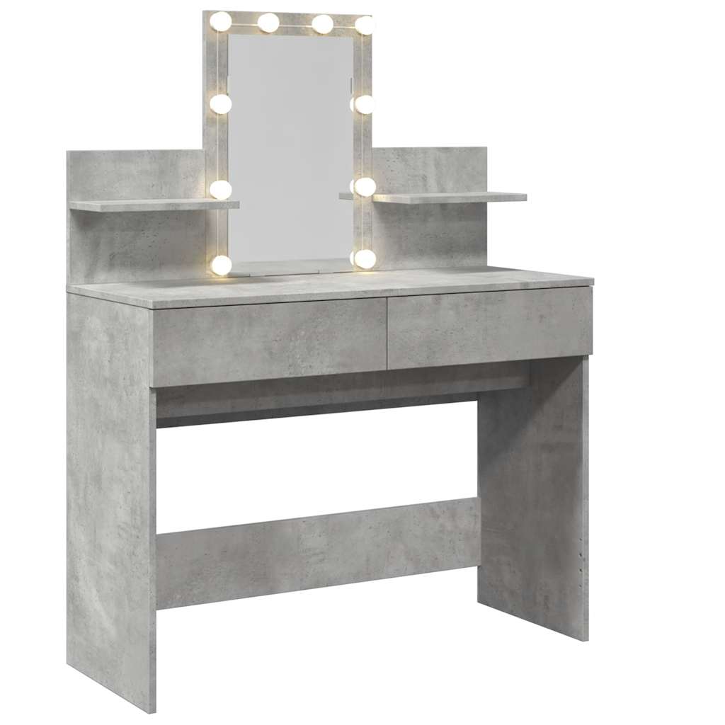 Toaletni stolić s LED svjetlima siva boja betona 100x40x130 cm