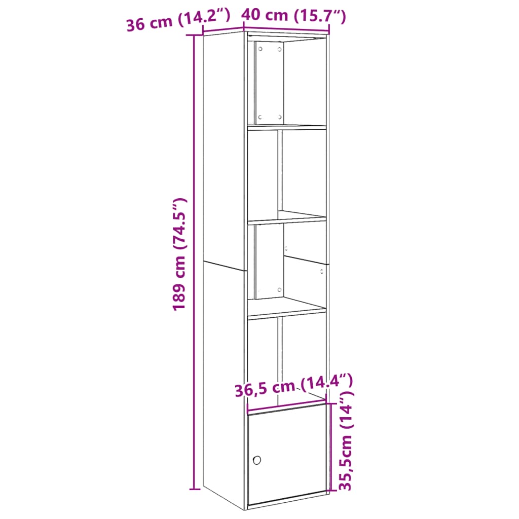 Regal za knjige boja hrasta 40x36x189 cm od konstruiranog drva