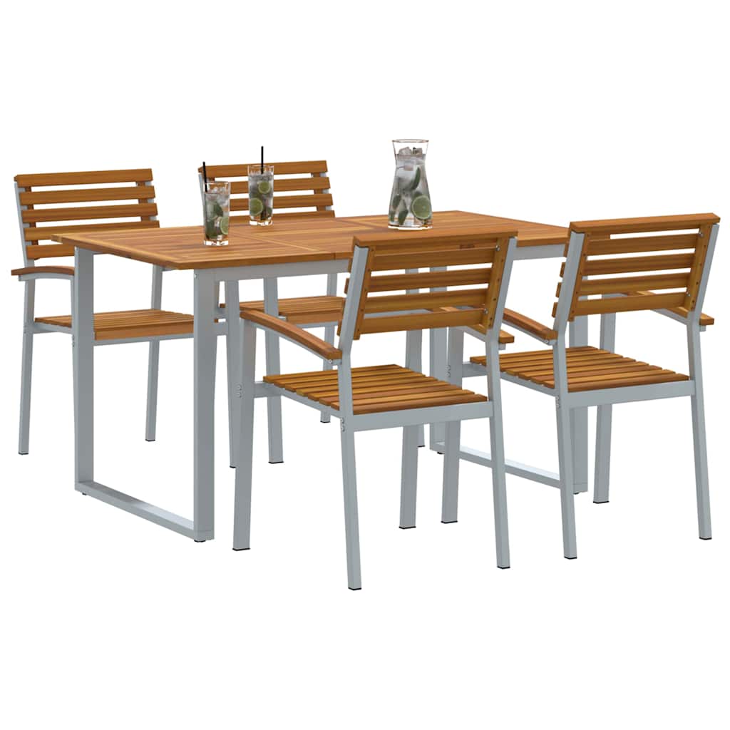 Vrtni set za objed 5 pcs Siva Čvrsto drvo akacije