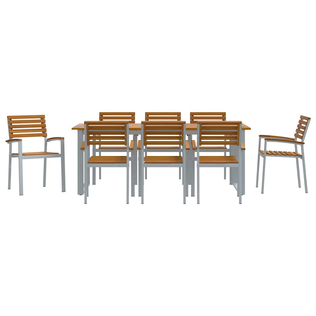 Vrtni set za objed 9 pcs Siva Čvrsto drvo akacije