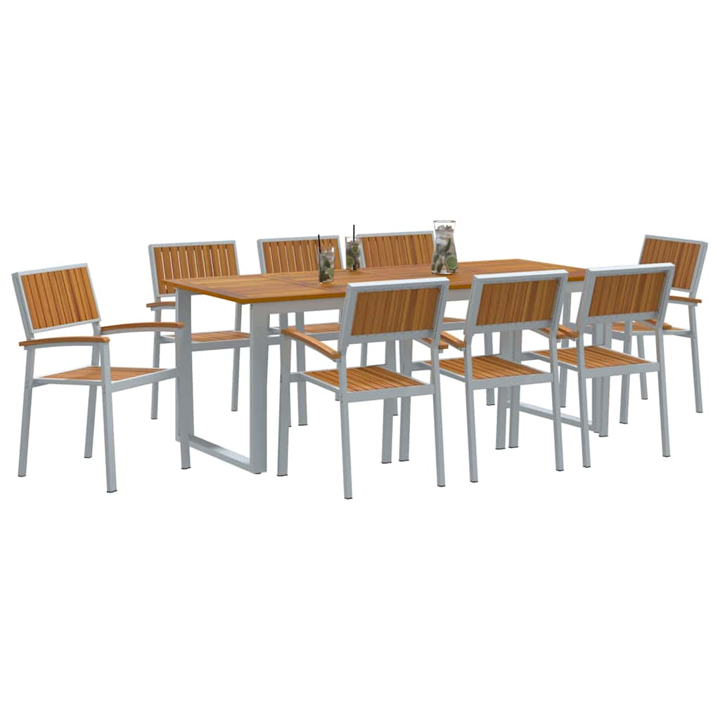Vrtni set za objed 9 pcs Siva Čvrsto drvo akacije