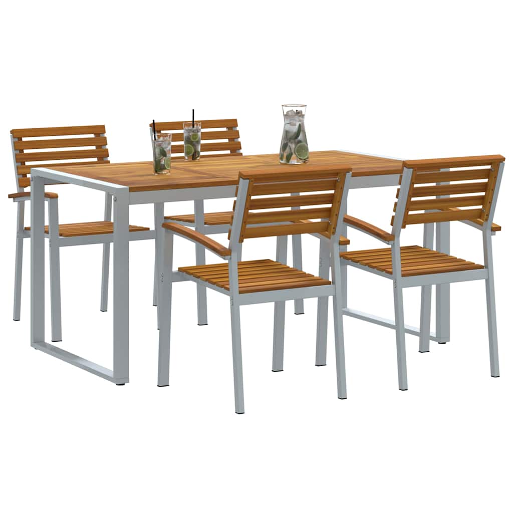 Vrtni set za objed 5 pcs Siva Čvrsto drvo akacije