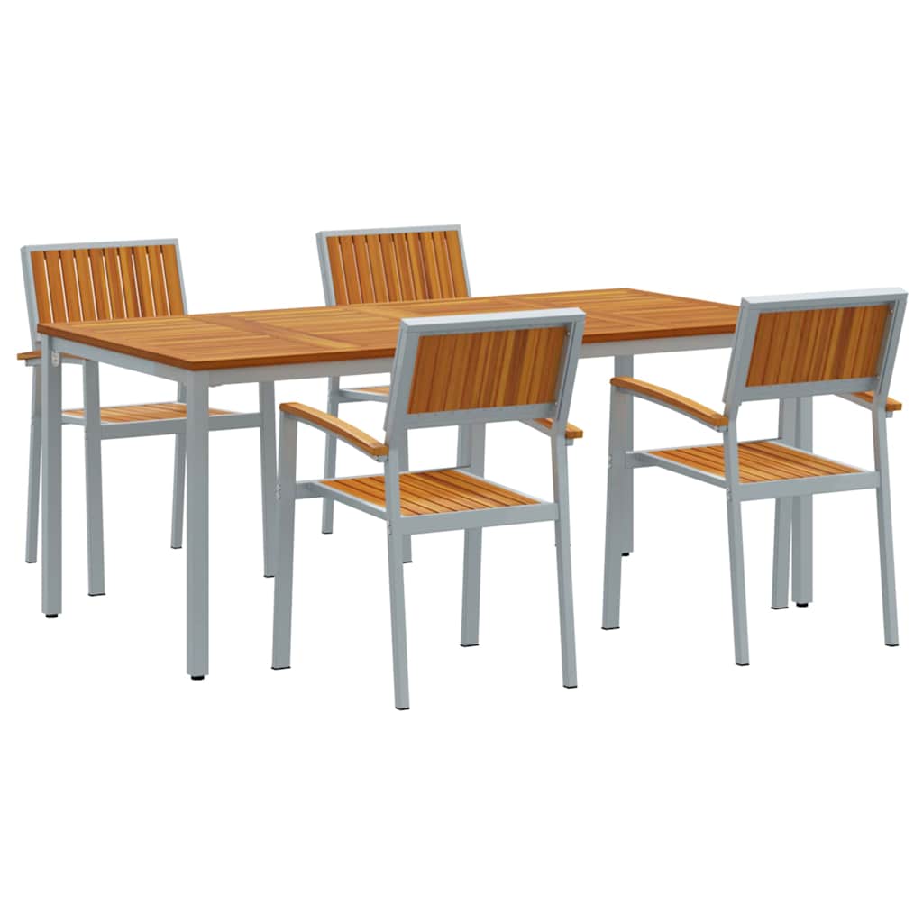 Vrtni set za objed 5 pcs Siva Čvrsto drvo akacije
