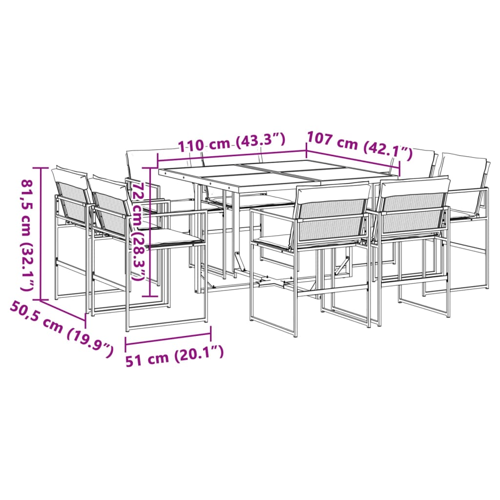 9-dijelni vrtni blagovaonski set s jastucima bijeli tekstilena