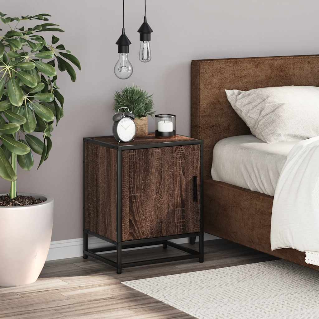 Noćni ormarić smeđi hrast 40x31x50 cm Konstruirano drvo i metal