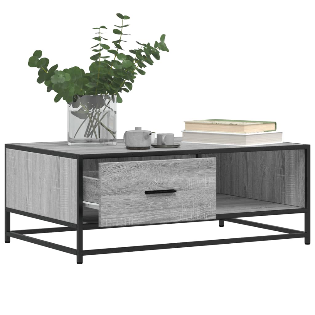 Stolić za kavu siva boja hrasta 90x57x35 cm od drva i metala