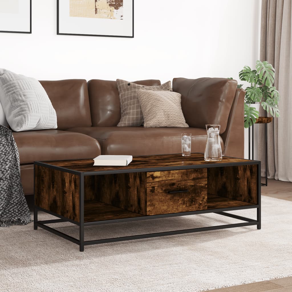 Stolić za kavu boja hrasta 100x57x35 cm od drva i metala