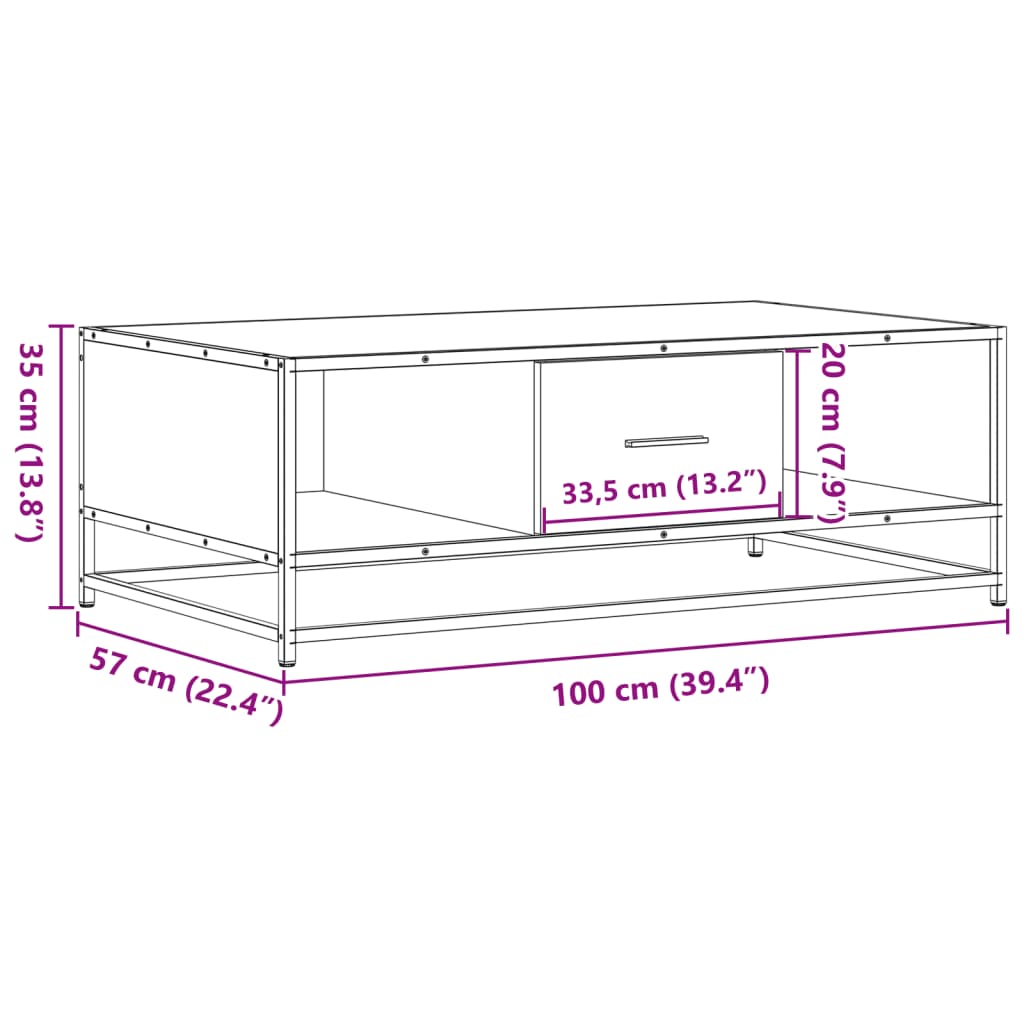 Stolić za kavu boja hrasta 100x57x35 cm od drva i metala