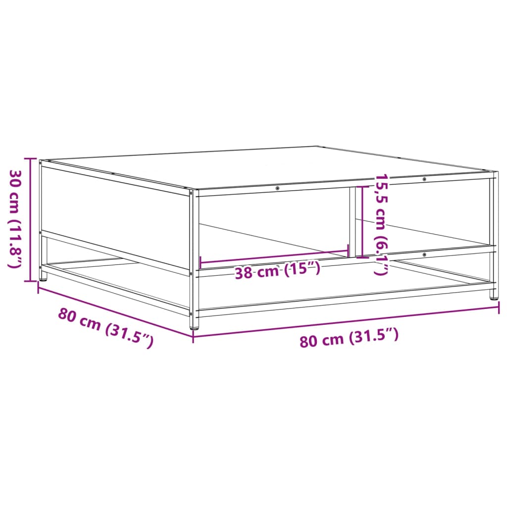 Stol za kavu Sonoma hrast 80x80x30 cm Konstruirano drvo i metal