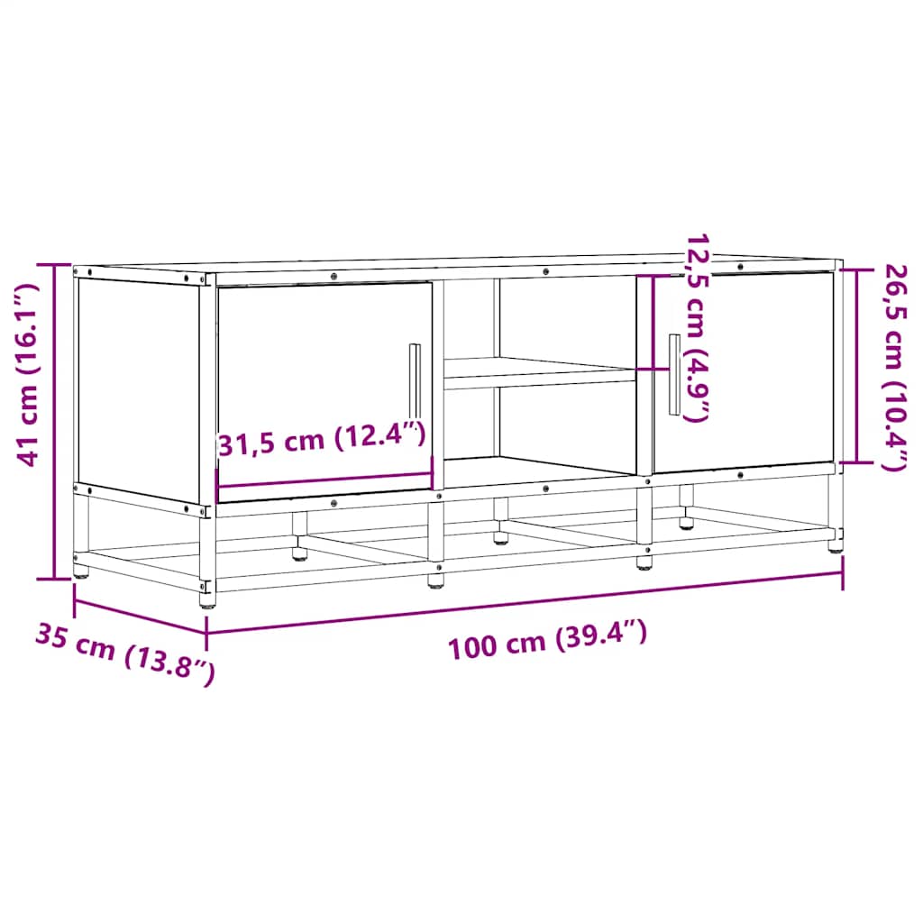 TV ormarić crni 100 x 35 x 41 cm konstruirano drvo i metal