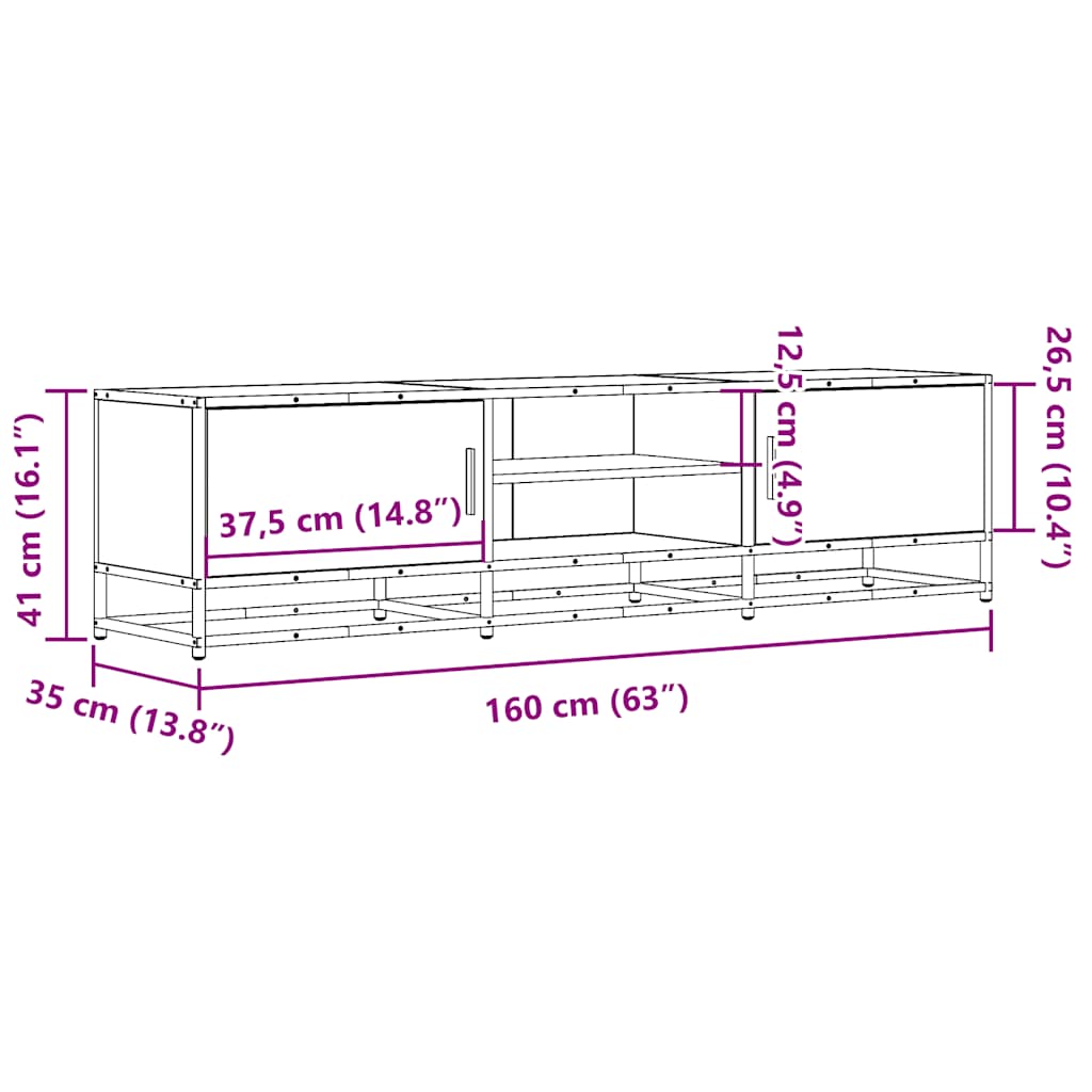 TV ormarić dimljeni hrast 160x35x41cm konstruirano drvo i metal