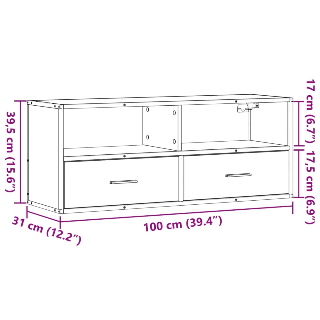 TV ormarić boja dimljenog hrasta 100x31x39,5 cm konstruirano