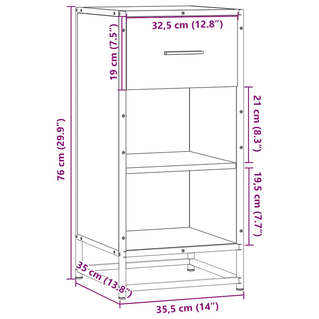 Komoda boja hrasta 35,5x35x76 cm konstruirano drvo i metal
