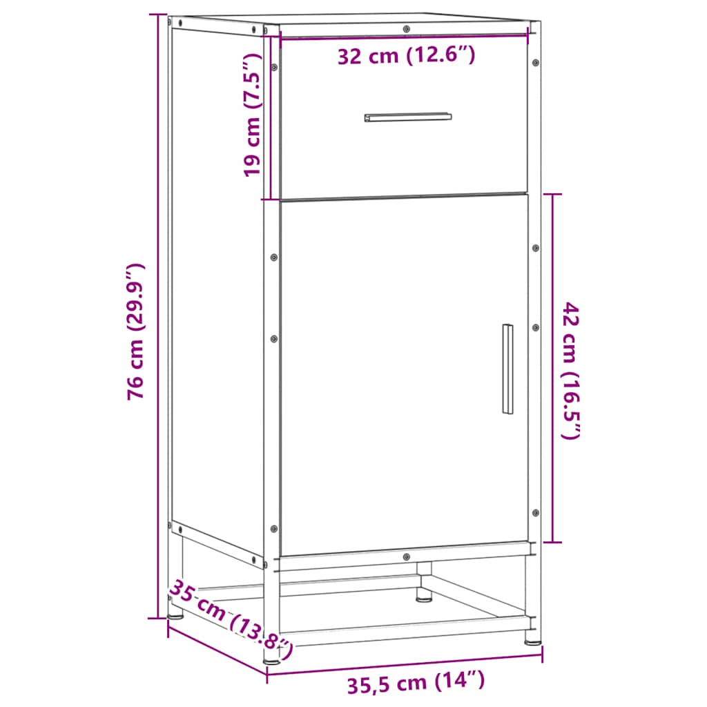 Komoda boja hrasta 35,5 x 35 x 76 cm konstruirano drvo i metal