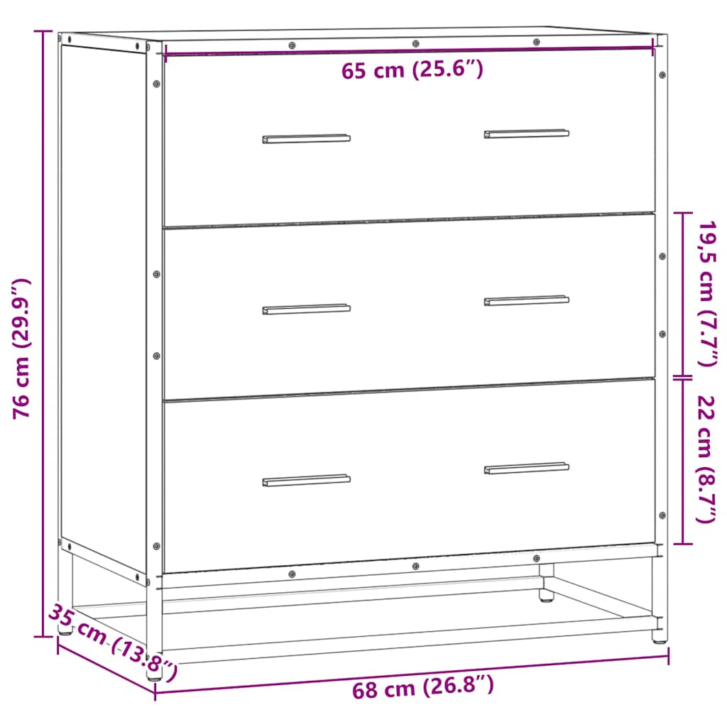 Komoda boja hrasta sonome 68x35x76 cm konstruirano drvo metal