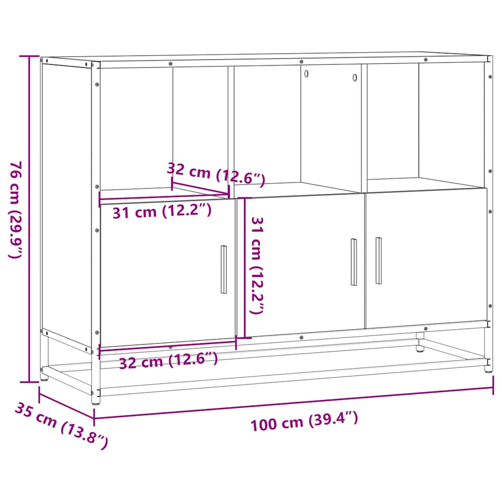Komoda Siva Sonoma 100x35x76 cm Konstruirano drvo
