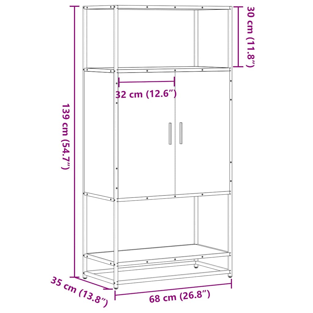 Visoka ploča smeđi hrast 68x35x139 cm Konstruirano drvo i metal