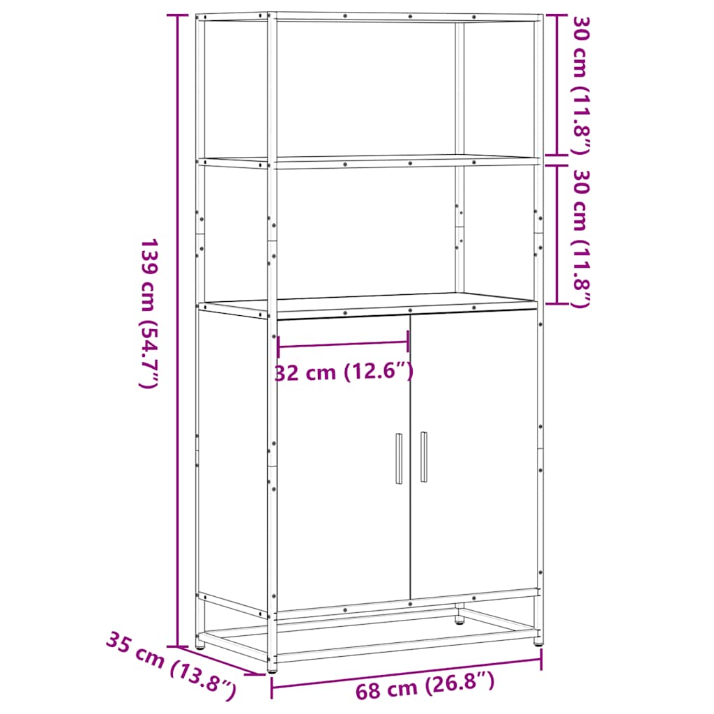 Visoka ploča siva Sonoma 68x35x139 cm Konstruirano drvo i metal
