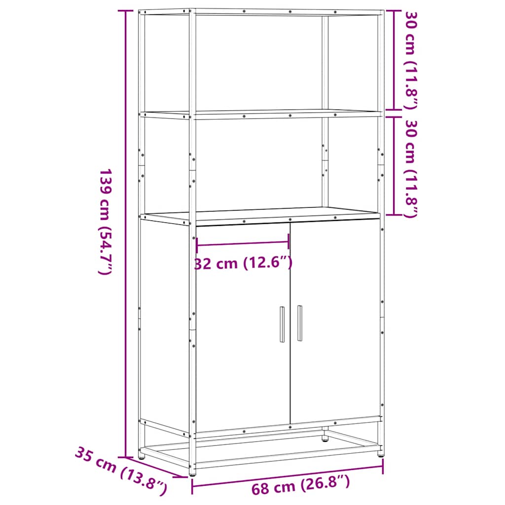 Visoka ploča smeđi hrast 68x35x139 cm Konstruirano drvo i metal