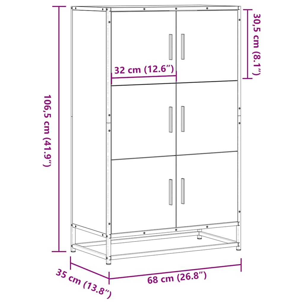 Visoka ploča dimljeni hrast 68x35x106,5cm izrađeno drvo i metal