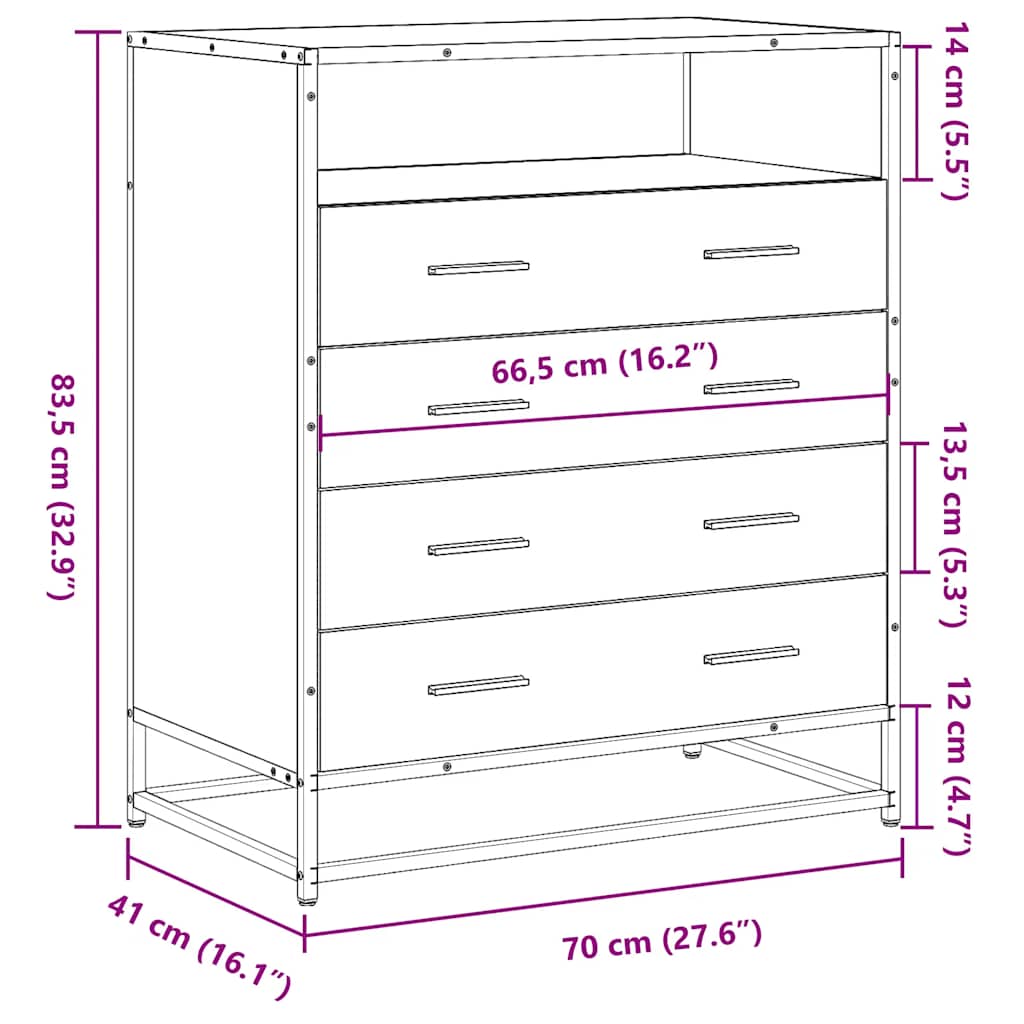 Ormar s ladicama crni 70x41x83,5 cm izrađeno drvo
