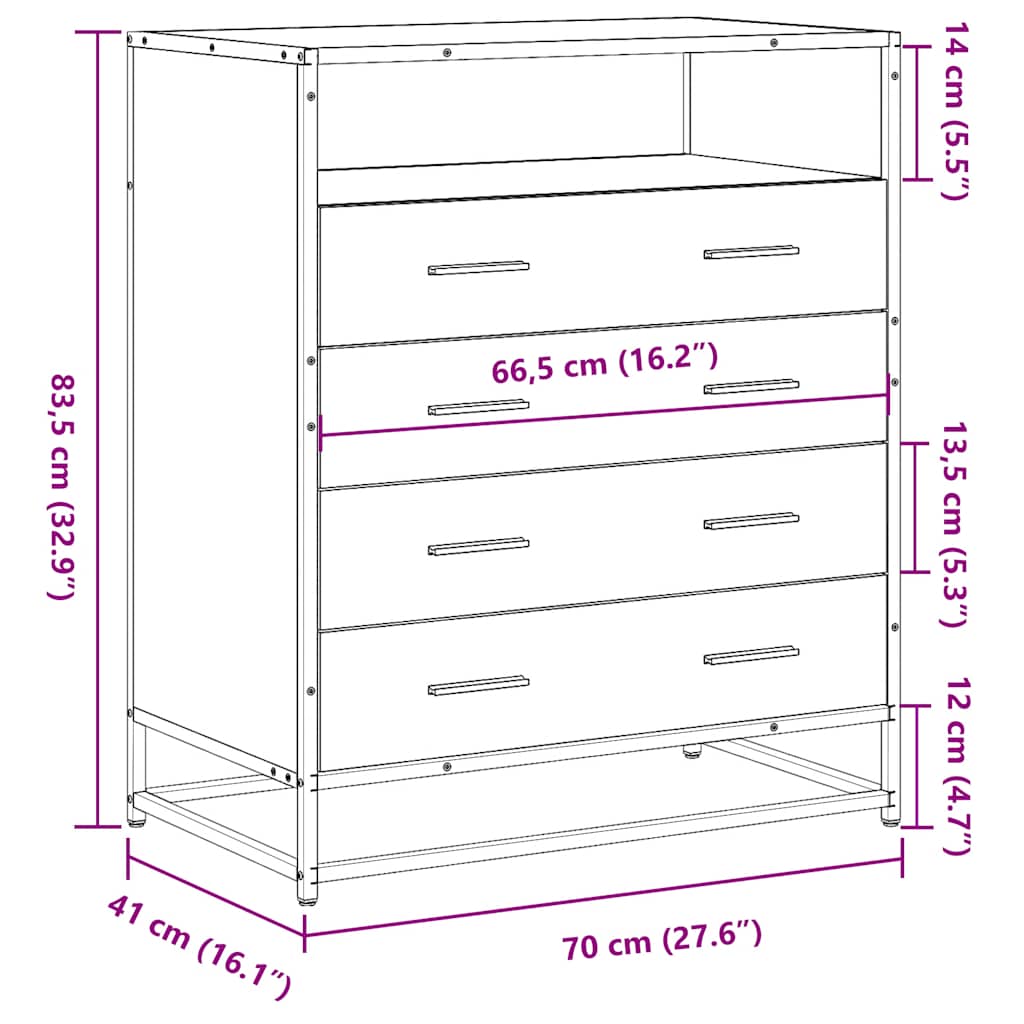 Ormarić s ladicama Sivi Sonoma 70x41x83,5 cm Konstruirano drvo