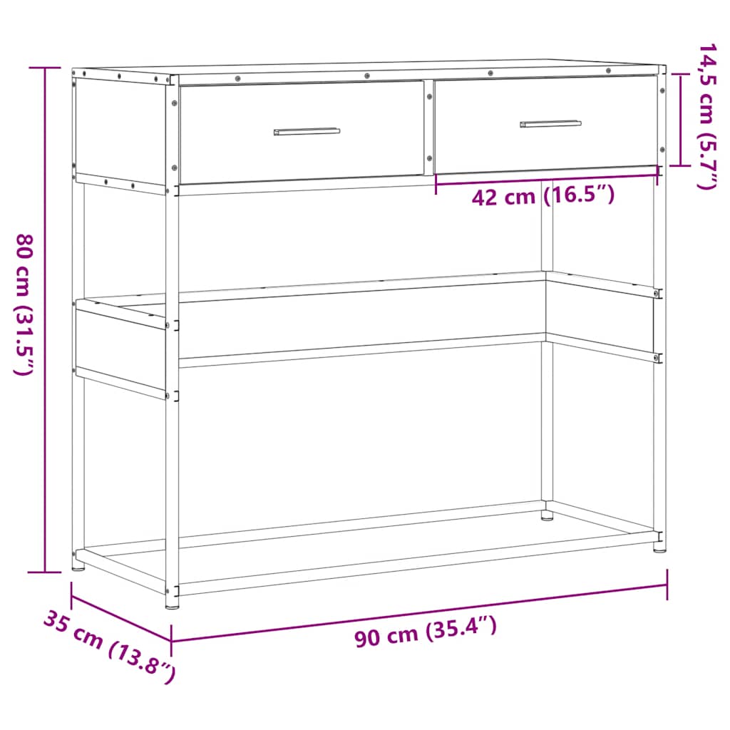 Konzolni stol boja hrasta 90x35x80 cm konstruirano drvo