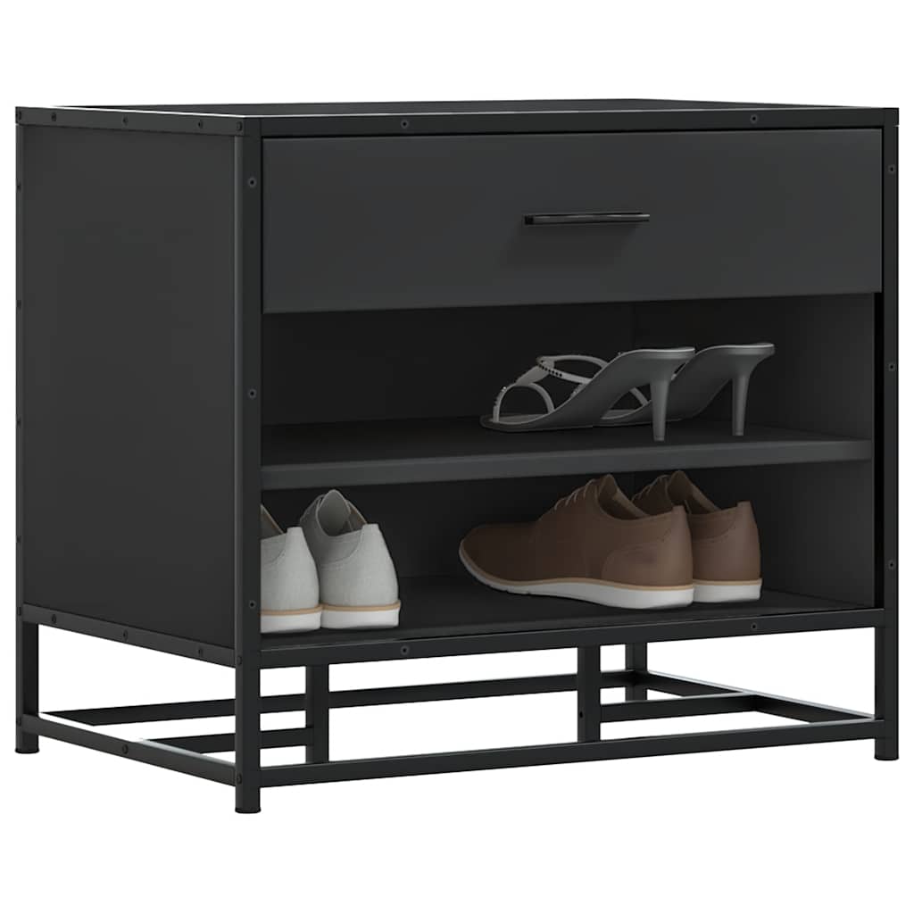 Klupa za cipele crna 60x40x53,5 cm izrađena od drveta i metala