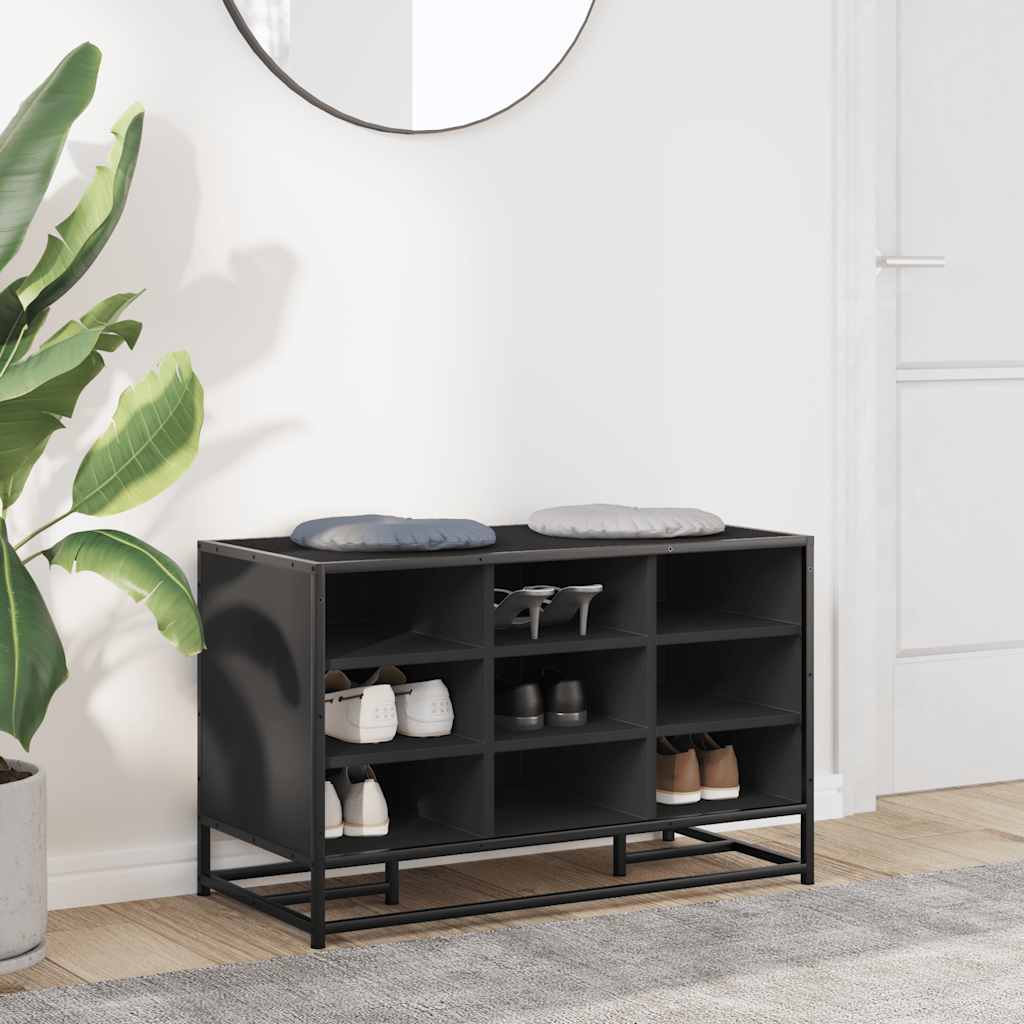 Klupa za cipele crna 84x40x53,5 cm Konstruirano drvo i metal