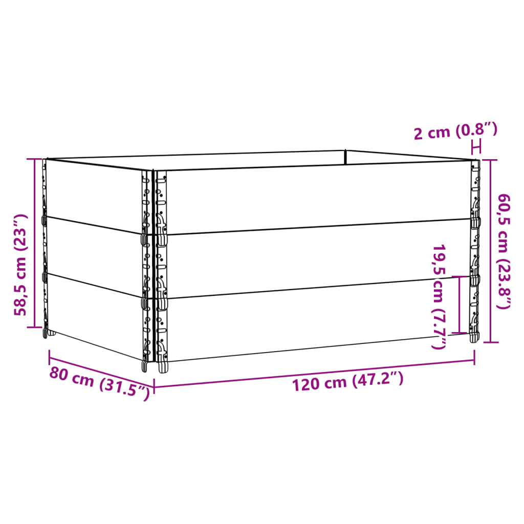 Okviri za palete 3 kom sivi 120 x 80 cm od masivne borovine