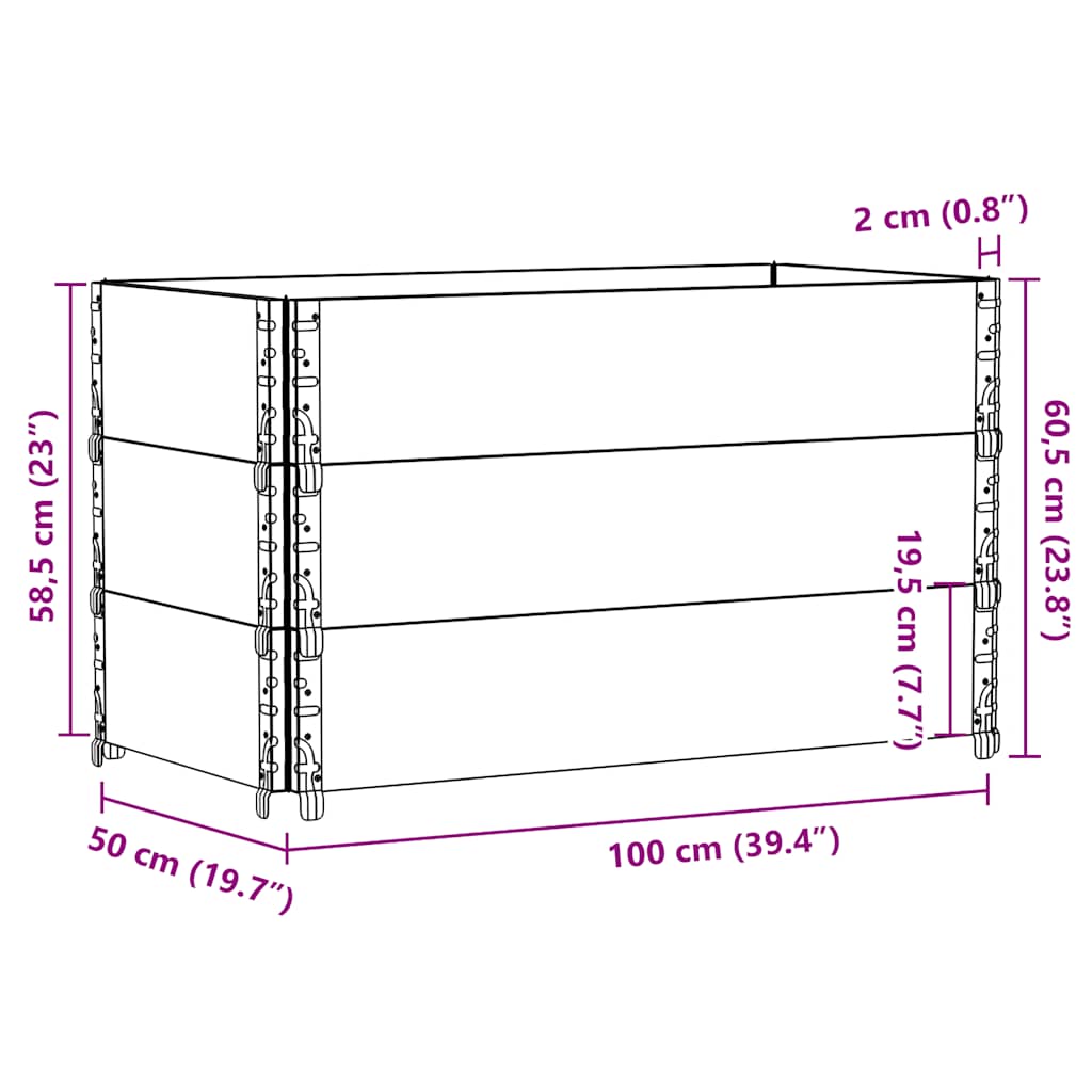 Okviri za palete 3 kom crni 100 x 50 cm od masivne borovine