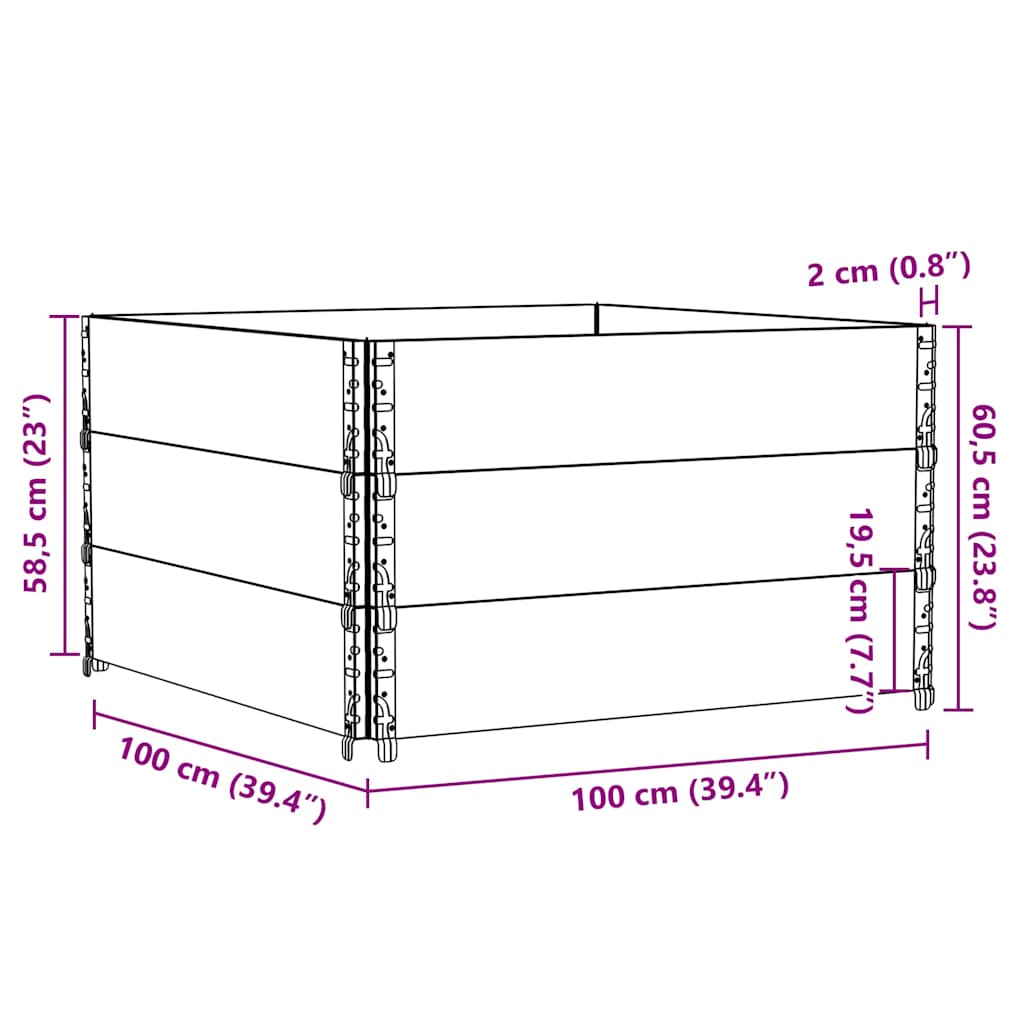Okviri za palete 3 kom crni 100x100 cm od masivne borovine