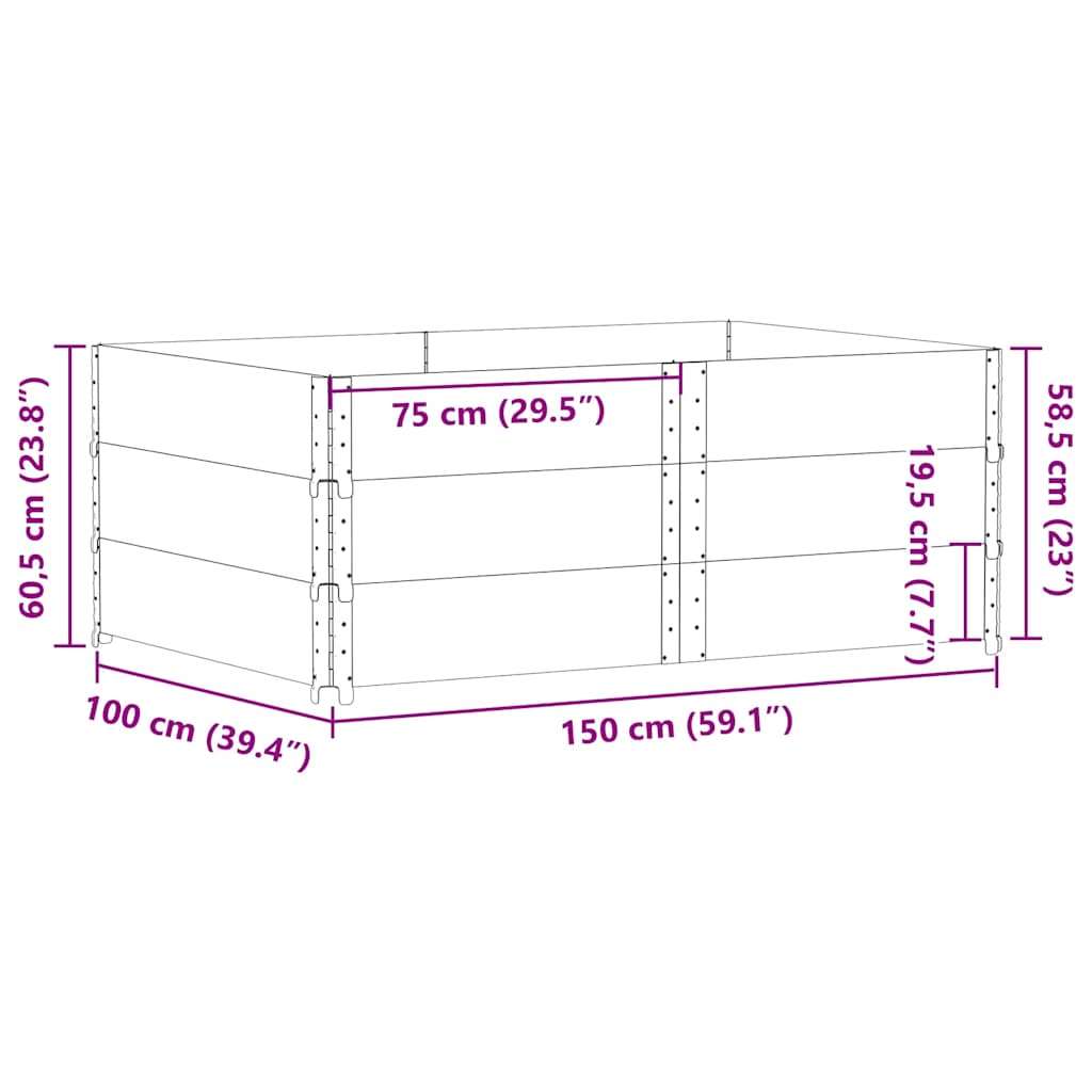 Okviri za palete 3 kom crni 150x100 cm od masivne borovine