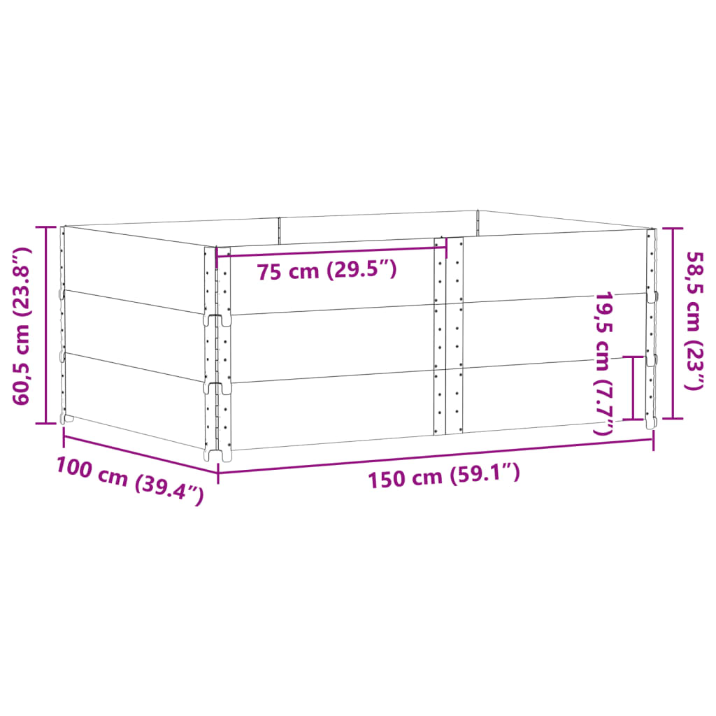 Vrtna sadilica siva 150x100 cm od masivne borovine