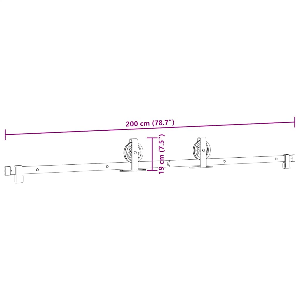 Pribor za klizna vrata 200 cm čelični crni