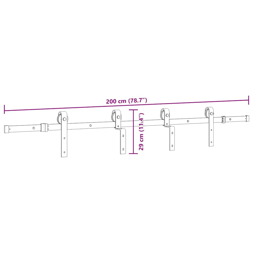 Pribor za klizna vrata 200 cm čelični crni