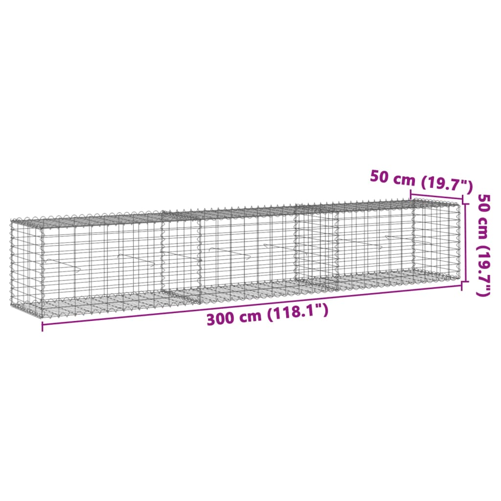 Gabionska košara s poklopcem 300x50x50 cm od pocinčanog željeza