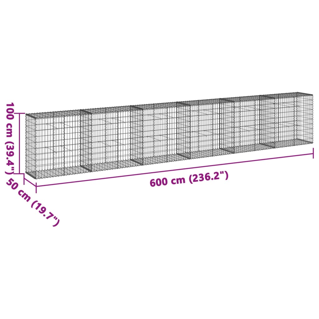 Gabionska košara s poklopcem 600x50x100 cm pocinčano željezo